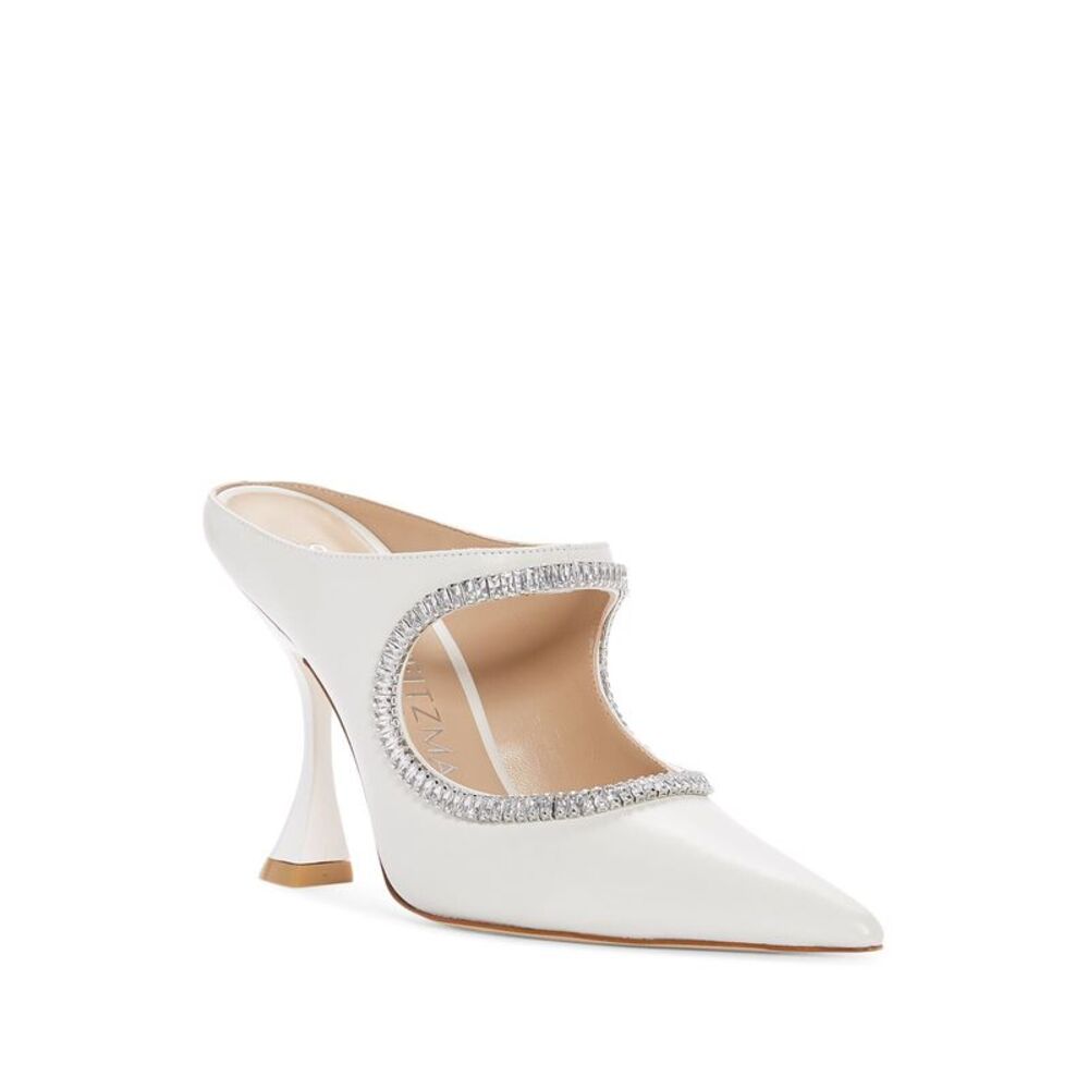 STUART WEITZMAN Womens White Curve Toe Slip On Leather Heeled Mules Shoes 6.5 B